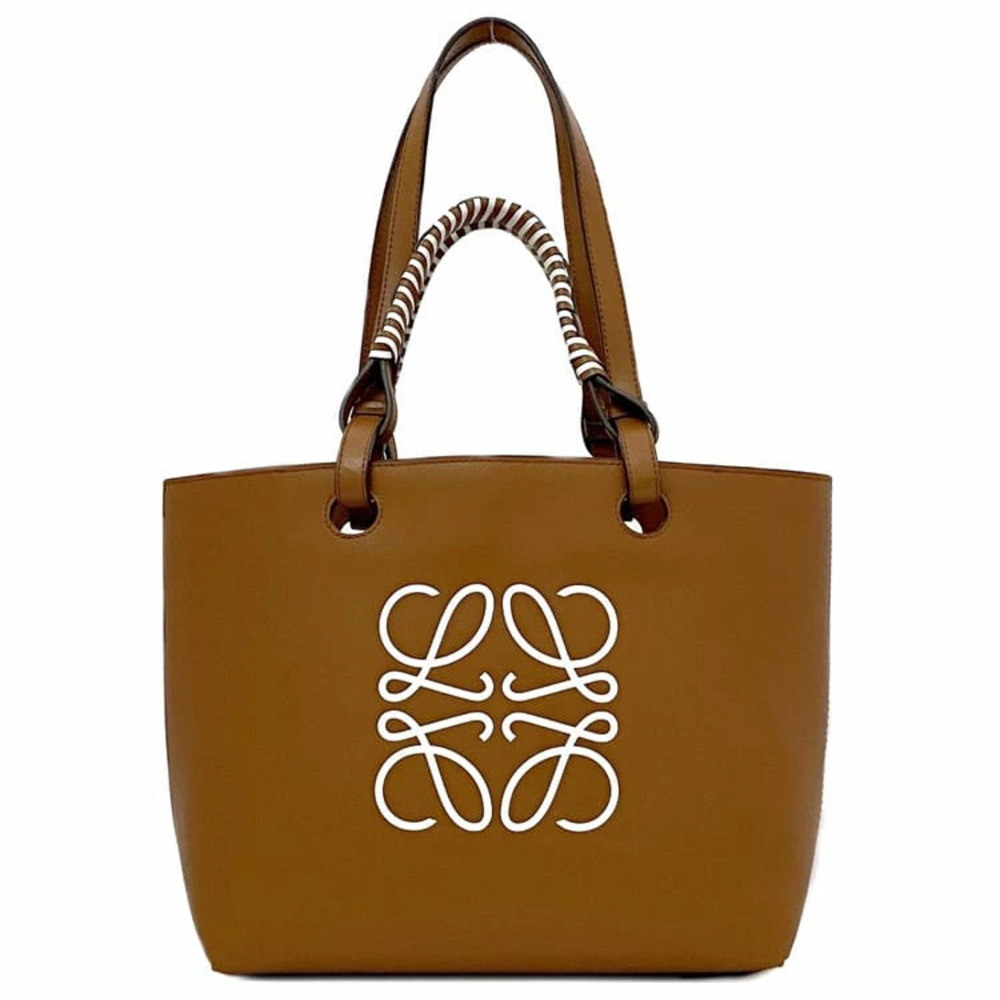 Loewe Tote Bag Brown White Anagram Leather Logo Shoulder Business